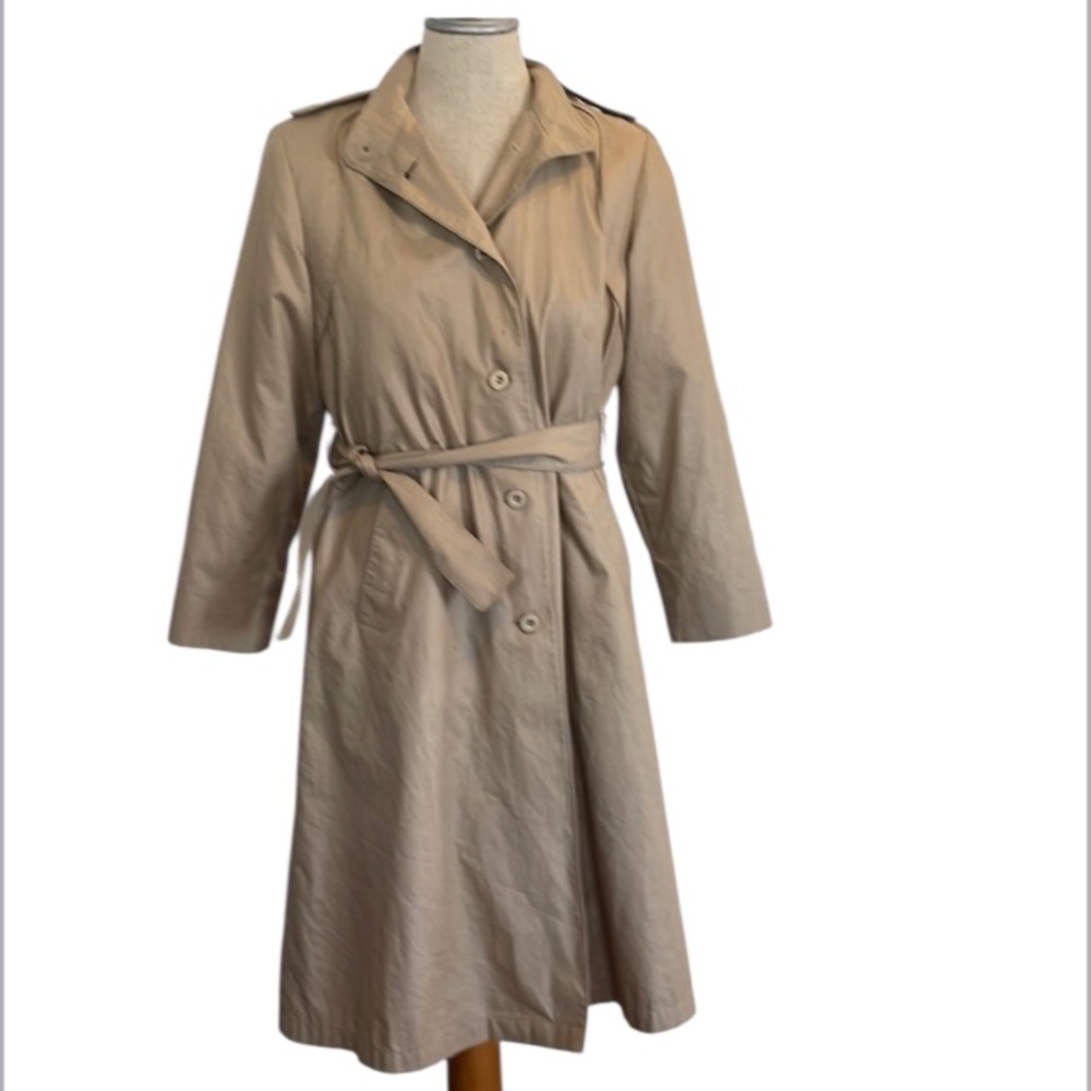 London fog rain coat trench khaki removable zipper fur lining 8 Petite 8P